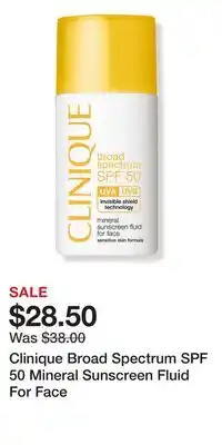 Ulta Beauty Clinique Broad Spectrum SPF 50 Mineral Sunscreen Fluid For Face offer