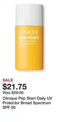 Ulta Beauty Clinique Pep Start Daily UV Protector Broad Spectrum SPF 50 offer