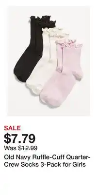 Old Navy Old Navy Ruffle-Cuff Quarter-Crew Socks 3-Pack for Girls offer