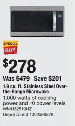 The Home Depot Whirlpool stainless steel over the range microwave offer