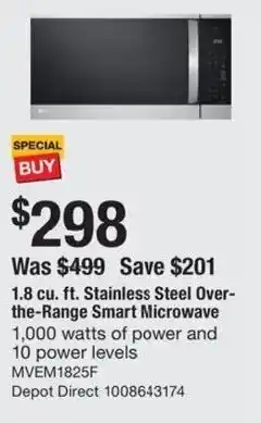 The Home Depot LG Stainless Steel Over- the-Range Smart Microwave offer