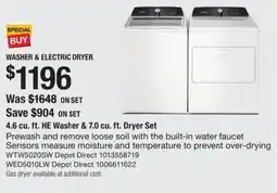 The Home Depot Whirlpool HE Washer & Dryer Set offer