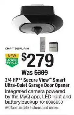The Home Depot Secure View Smart Ultra-Quiet Garage Door Opener offer