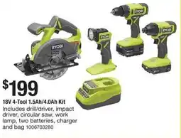 The Home Depot Ryobi 18V 4-Tool 1.5Ah/4.0Ah Kit offer