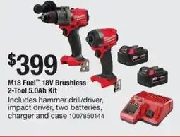 The Home Depot Milwaukee M18 Fuel 18V Brushless 2-Tool 5.0Ah Kit offer