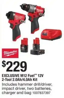 The Home Depot Milwaukee M12 Fuel 12V 2-Tool 2.0Ah/4.0Ah Kit offer