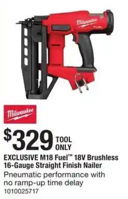 The Home Depot Milwaukee M18 Fuel 18V Brushless 16-Gauge Straight Finish Nailer offer