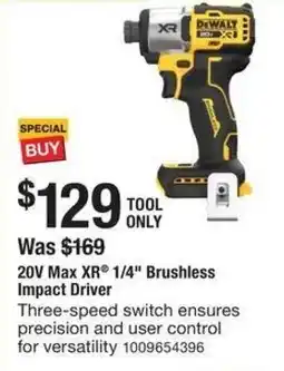 The Home Depot DeWalt 20V Max XR 1/4" Brushless Impact Driver offer