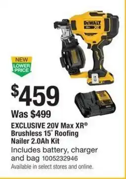 The Home Depot DeWalt 20V Max XR Brushless 15 Roofing Nailer 2.0Ah Kit offer
