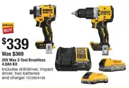 The Home Depot DeWalt 20V Max 2-Tool Brushless 4.0Ah Kit offer