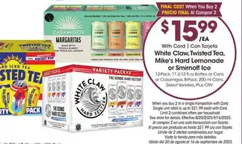 Ralphs White Claw, Twisted Tea, Mike's Hard Lemonade or Smirnoff Ice offer