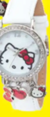 Big 5 HELLO KITTY Women's White Croco Strap Watch with 3 Hanging Charms offer