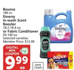 Vons Bounce 180 ct. Downy In-wash Scent Booster 18.2-19.4 oz. or Fabric Conditioner 93-140 oz offer