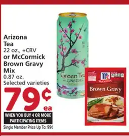 Vons Arizona Tea 22 oz., + CRV or McCormick Brown Gravy Mix 0.87 oz offer