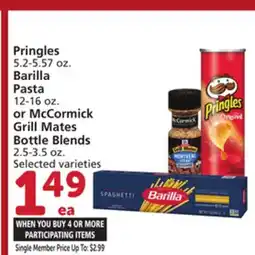 Vons Pringles 5.2-5.57 oz. Barilla Pasta 12-16 oz. or McCormick Grill Mates Bottle Blends 2.5-3.5 oz offer