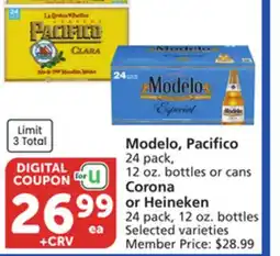 Vons Modelo, Pacifico 24 pack, 12 oz. bottles or cans Corona or Heineken 24 pack, 12 oz. bottles offer