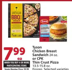 Vons Tyson Chicken Breast Sandwich 24 oz. or CPK Thin Crust Pizza 13.5-15.8 oz offer