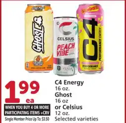 Vons C4 Energy 16 oz. Ghost 16 oz or Celsius 12 oz offer