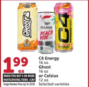 Vons C4 Energy 16 oz. Ghost 16 oz or Celsius 12 oz offer