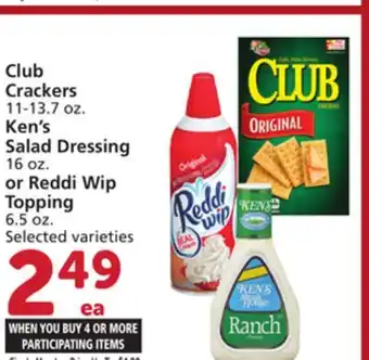 Vons Club Crackers 11-13.7 oz. Ken's Salad Dressing 16 oz. or Reddi Wip Topping 6.5 oz offer