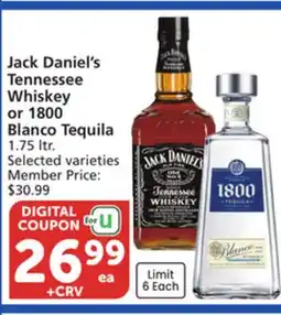 Vons Jack Daniel's Tennessee Whiskey or 1800 Blanco Tequila offer