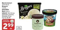 Vons Ben & Jerry's 14.4-16 oz. Breyers 1.5 qt. Klondike Bars 4-6 ct. talenti 10.2-16 oz offer