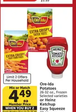 Vons Ore-Ida Potatoes 26-32 oz., Frozen Selected varieties or Heinz Ketchup Easy Squeeze 32 oz offer