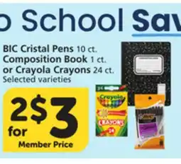 Vons BIC Cristal Pens 10 ct. Composition Book 1 ct. or Crayola Crayons 24 ct offer