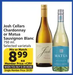 Vons Josh Cellars Chardonnay or Matua Sauvignon Blanc offer