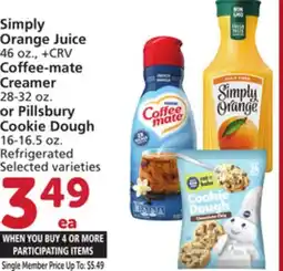 Vons Simply Orange Juice 46 oz., Coffee-mate Creamer 28-32 oz. or Pillsbury Cookie Dough 16-16.5 oz offer