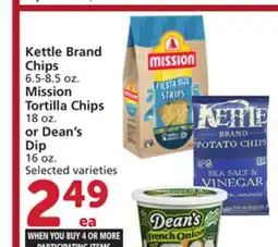 Vons Kettle Brand Chips 6.5-8.5 oz. Mission Tortilla Chips 18 oz. or Dean's Dip 16 oz offer