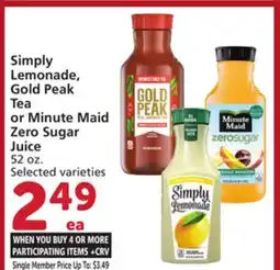 Vons Simply Lemonade, Gold Peak Tea or Minute Maid Zero Sugar Juice offer
