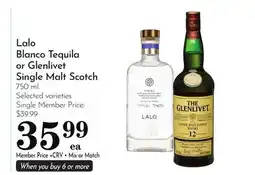 Pavilions Lalo Blanco Tequila or Glenlivet Single Malt Scotch offer
