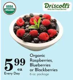 Pavilions Organic Raspberries, Blueberries or Blackberries offer