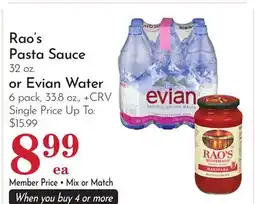 Pavilions Rao's Pasta Sauce 32 oz. or Evian Water 6 pack, 33.8 oz offer