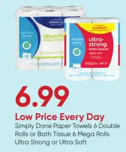 Stater Bros Simply Done Paper Towels 6 Double Rolls or Bath Tissue 6 Mega Rolls Ultra Strong or Ultra Soft offer