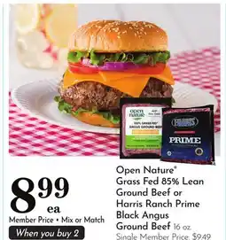 Pavilions Open Nature Grass Fed 85% Lean Ground Beef or Harris Ranch Prime Black Angus Ground Beef offer