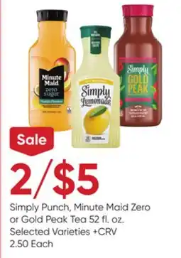 Stater Bros Simply Punch, Minute Maid Zero or Gold Peak Tea offer