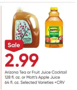 Stater Bros Arizona Tea or Fruit Juice Cocktail 128 fl. oz. or Mott's Apple Juice 64 fl. oz offer