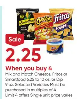 Stater Bros Cheetos, Fritos or Smartfood 6.25 to 10 oz. or Dip 9 oz offer