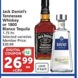 Albertsons Jack Daniel's Tennessee Whiskey or 1800 Blanco Tequila offer
