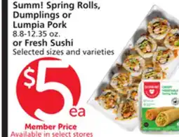 Albertsons Summ! Spring Rolls, Dumplings or Lumpia Pork 8.8-12.35 oz. or Fresh Sushi offer