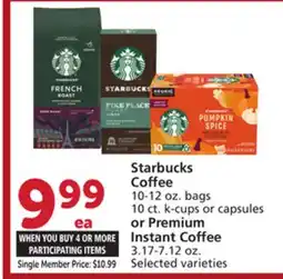Albertsons Starbucks Coffee 10-12 oz. bags 10 ct. k-cups or capsules or Premium Instant Coffee 3.17-7.12 oz offer