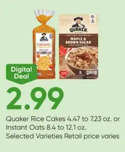 Stater Bros Quaker Rice Cakes 4.47 to 7.23 oz. or Instant Oats 8.4 to 12.1 oz offer