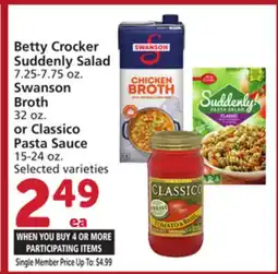 Albertsons Betty Crocker Suddenly Salad 7.25-7.75 oz. Swanson Broth 32 oz. or Classico Pasta Sauce 15-24 oz offer