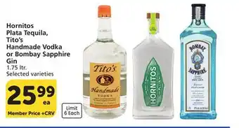 Albertsons Hornitos Plata Tequila, Tito's Handmade Vodka or Bombay Sapphire Gin offer
