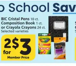 Albertsons BIC Cristal Pens 10 ct. Composition Book 1 ct. or Crayola Crayons 24 ct offer