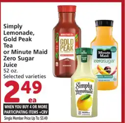 Albertsons Simply Lemonade, Gold Peak Tea or Minute Maid Zero Sugar Juice offer