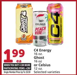 Albertsons C4 Energy 16 oz. Ghost 16 oz or Celsius 12 oz offer