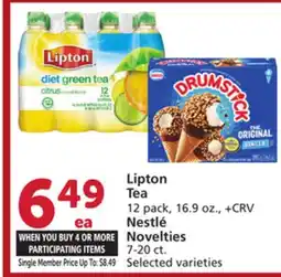 Albertsons Lipton Tea 12 pack, 16.9 oz., Nestlé Novelties 7-20 ct offer